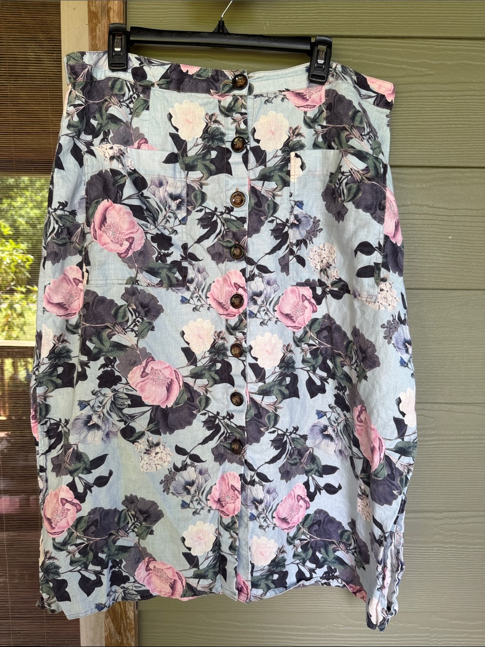 NICHOLAS Linen Floral Midi Skirt